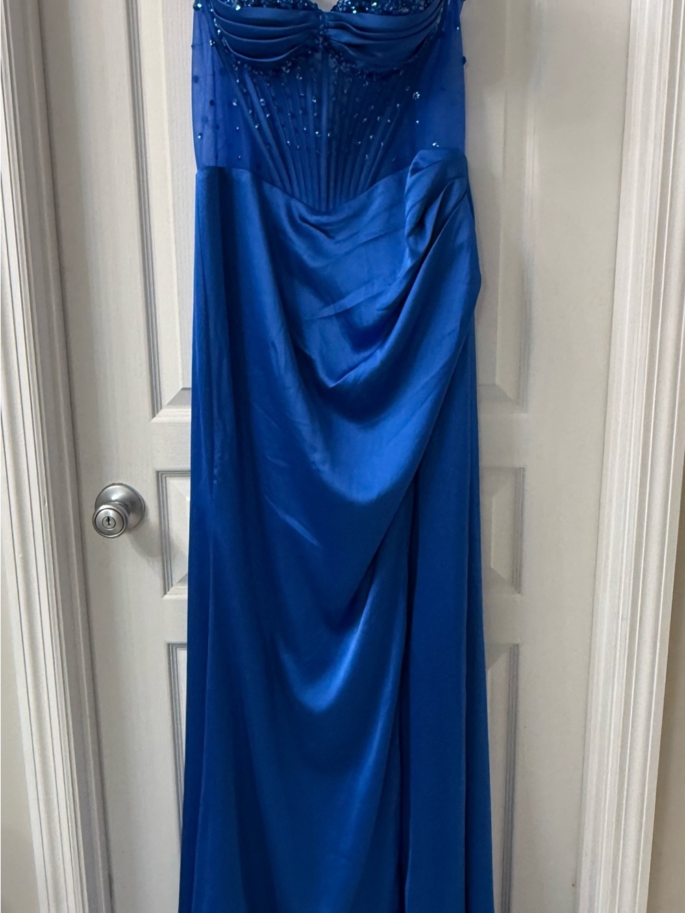 Gianni Bini Cobalt Blue Strapless Beaded Prom Gown